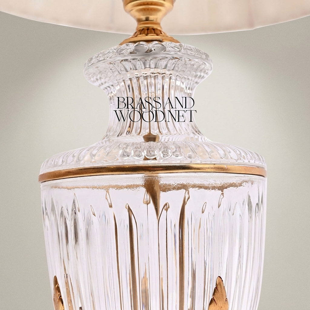 Classical Crystal Urn Table Lamp with Brass Acanthus Base & Pleated Shade