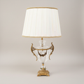 Classical Crystal Urn Table Lamp with Brass Acanthus Handles & Floral Swag — Antique Gold