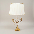 Classical Crystal Urn Table Lamp with Brass Acanthus Handles & Floral Swag — Gold