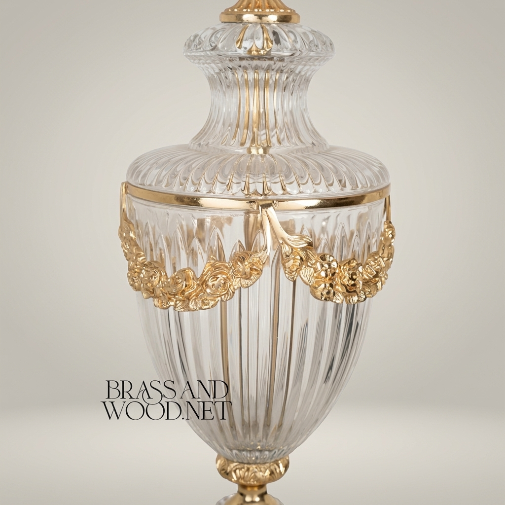 Classical Crystal Urn Table Lamp with Brass Garland & Pleated Shade