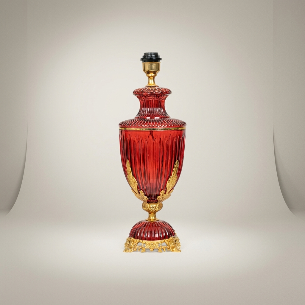Classical Crystal Urn Table Lamp - Ribbed Vase with Ornate Brass Base