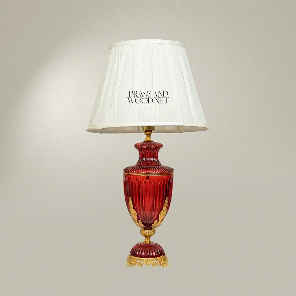 Classical Crystal Urn Table Lamp - Ribbed Vase with Ornate Brass Base — Gold