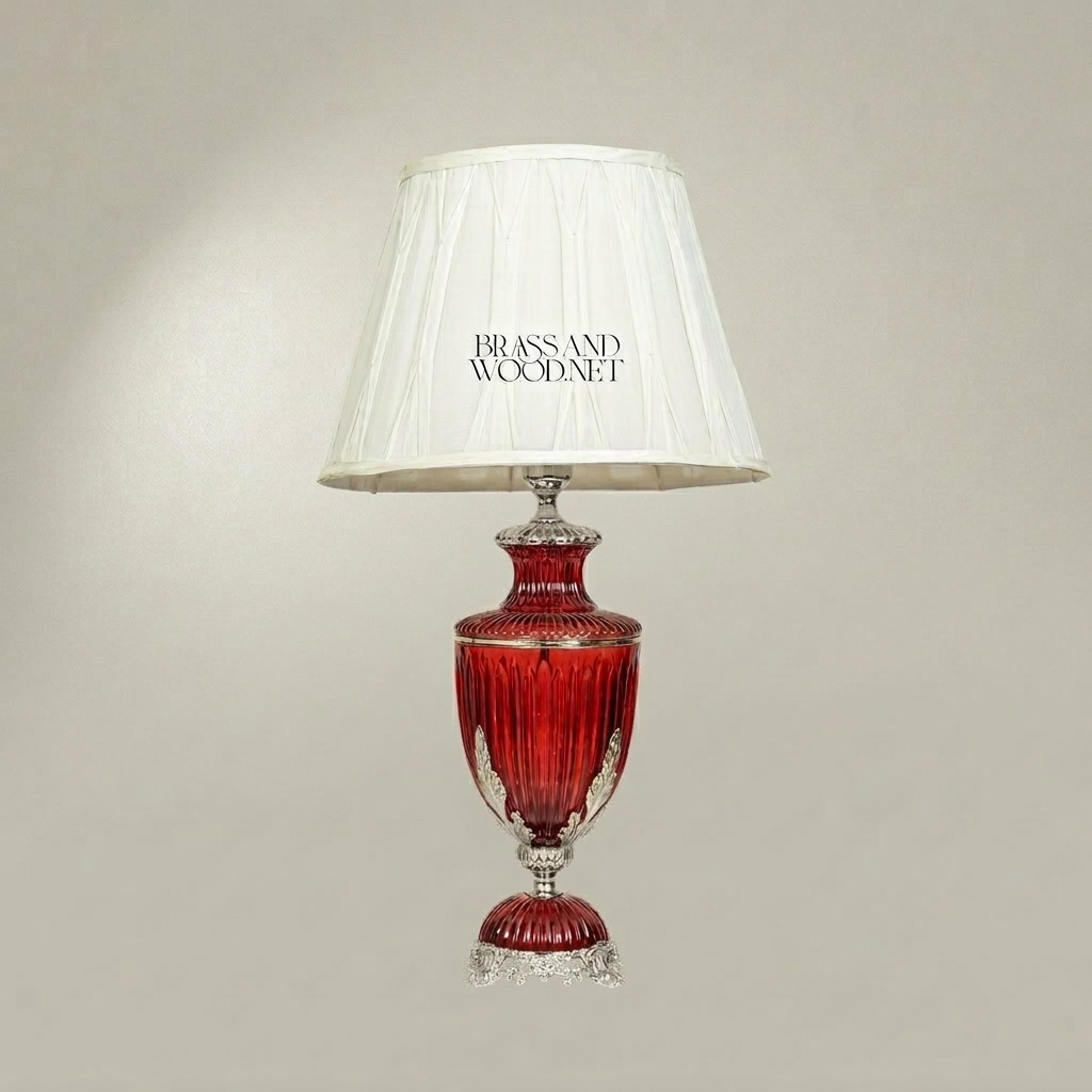 Classical Crystal Urn Table Lamp - Ribbed Vase with Ornate Brass Base — Silver
