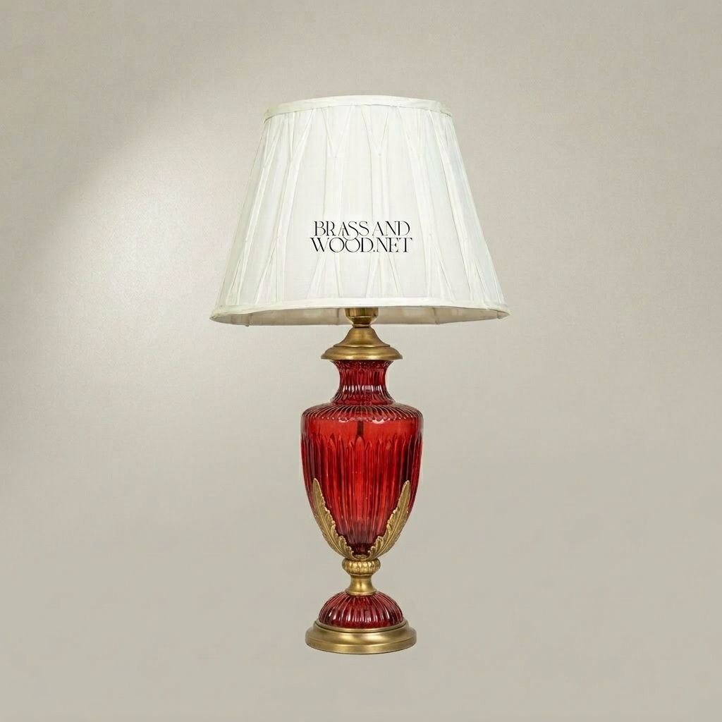 Classical Crystal Urn Table Lamp - Ribbed Vase with Ornate Brass Base — Antique Gold