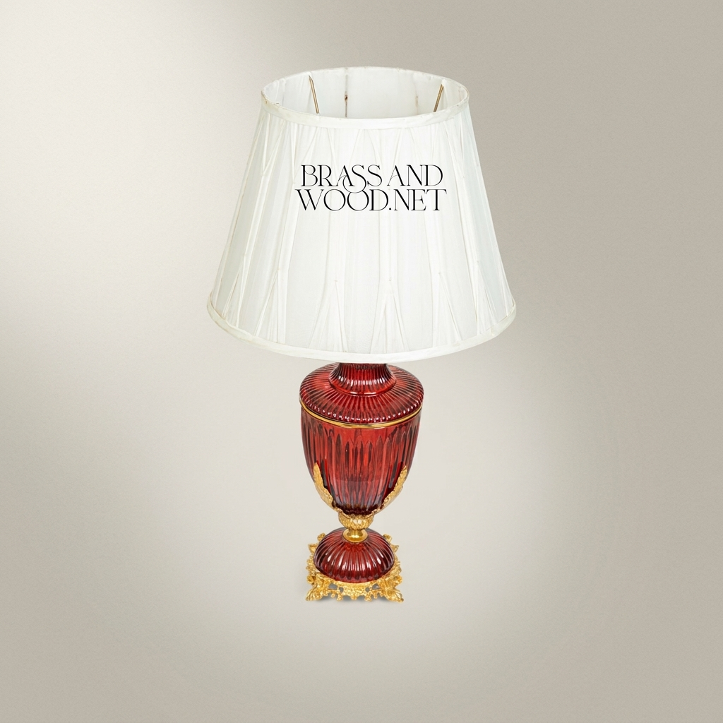 Classical Crystal Urn Table Lamp - Ribbed Vase with Ornate Brass Base