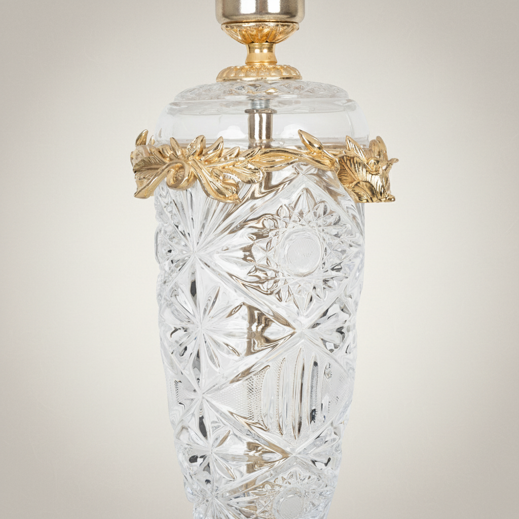 Classical Cut Crystal & Brass Table Lamp - Vase Body with Pleated Shade — Gold