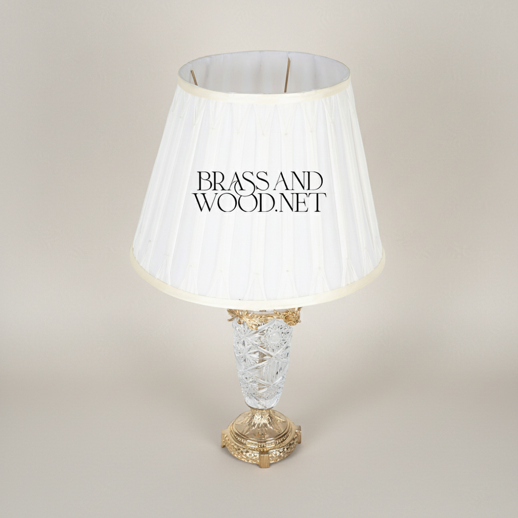 Classical Cut Crystal & Brass Table Lamp - Vase Body with Pleated Shade — Gold
