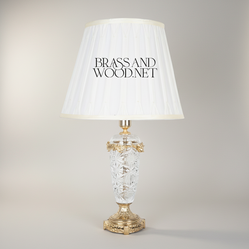 Classical Cut Crystal & Brass Table Lamp - Vase Body with Pleated Shade — Gold