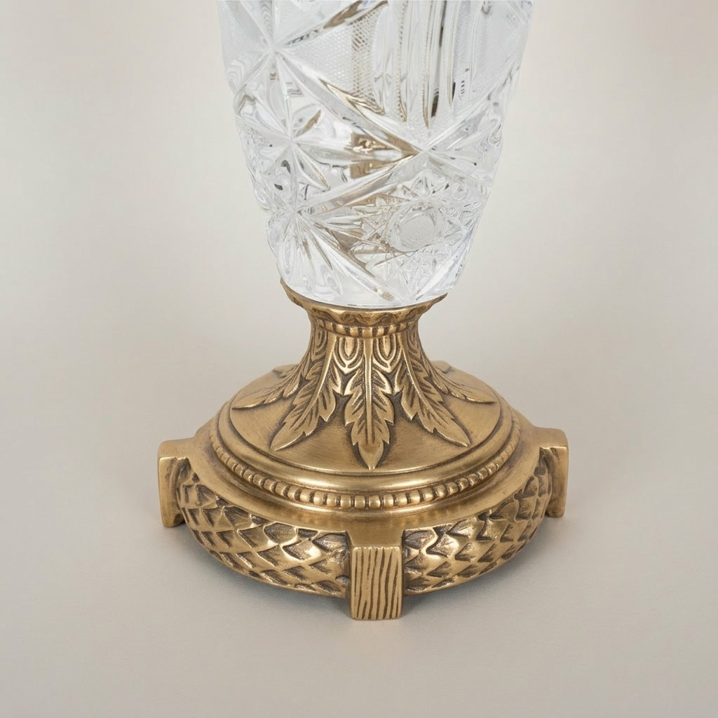 Classical Cut Crystal & Brass Table Lamp - Vase Body with Pleated Shade