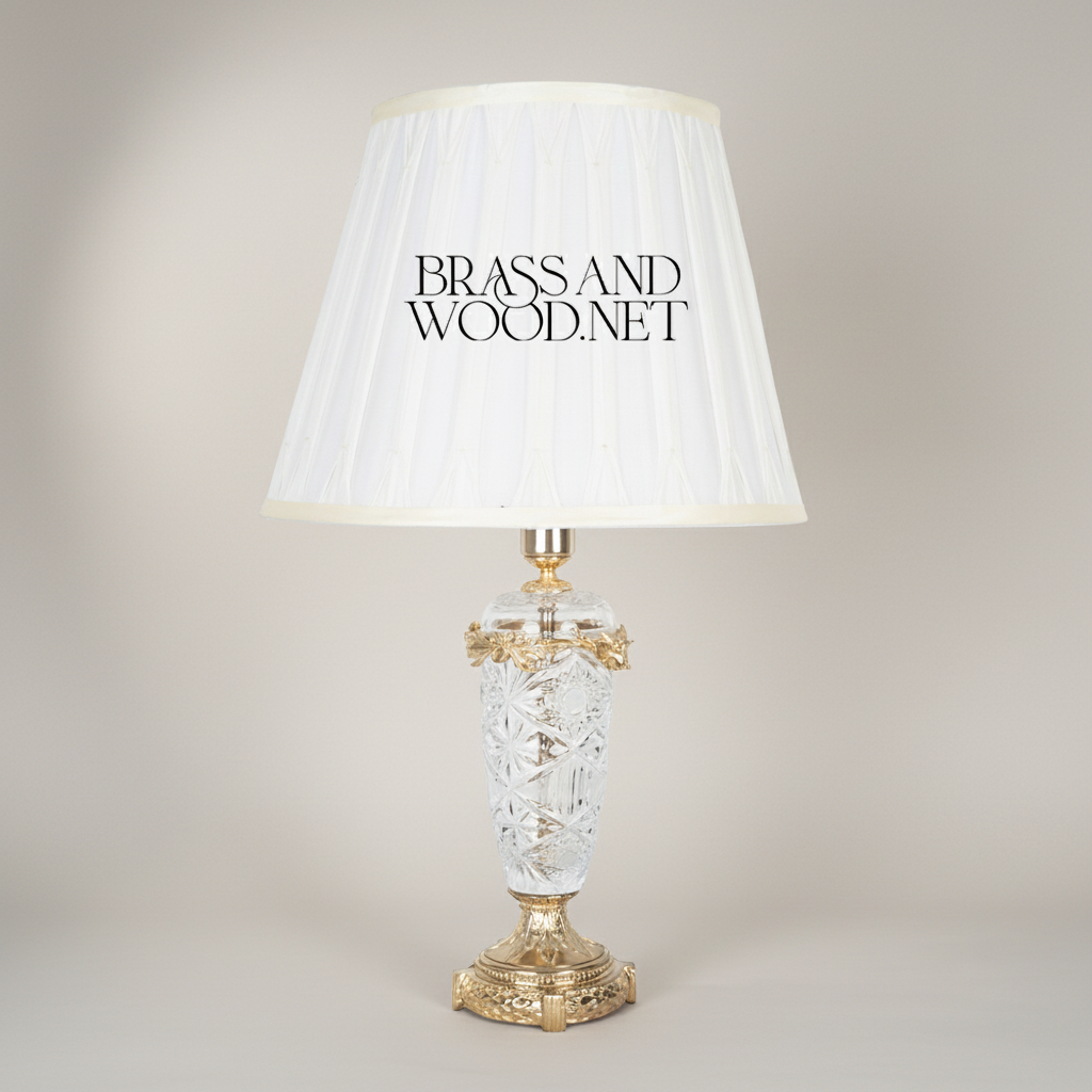 Classical Cut Crystal & Brass Table Lamp - Vase Body with Pleated Shade — Gold