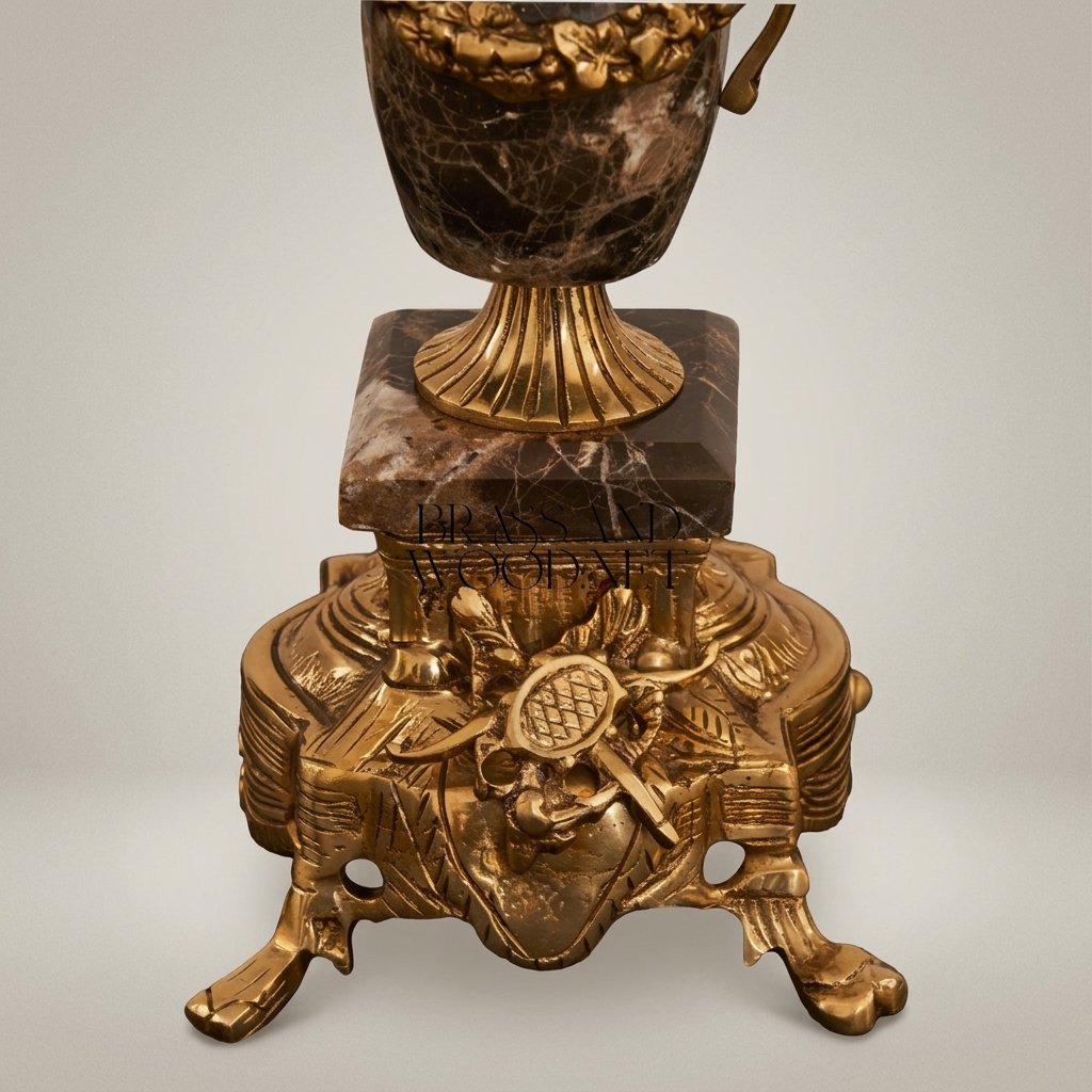 Classical Emperador Marble & Brass Table Lamp - Ornate Urn Base — Antique Gold