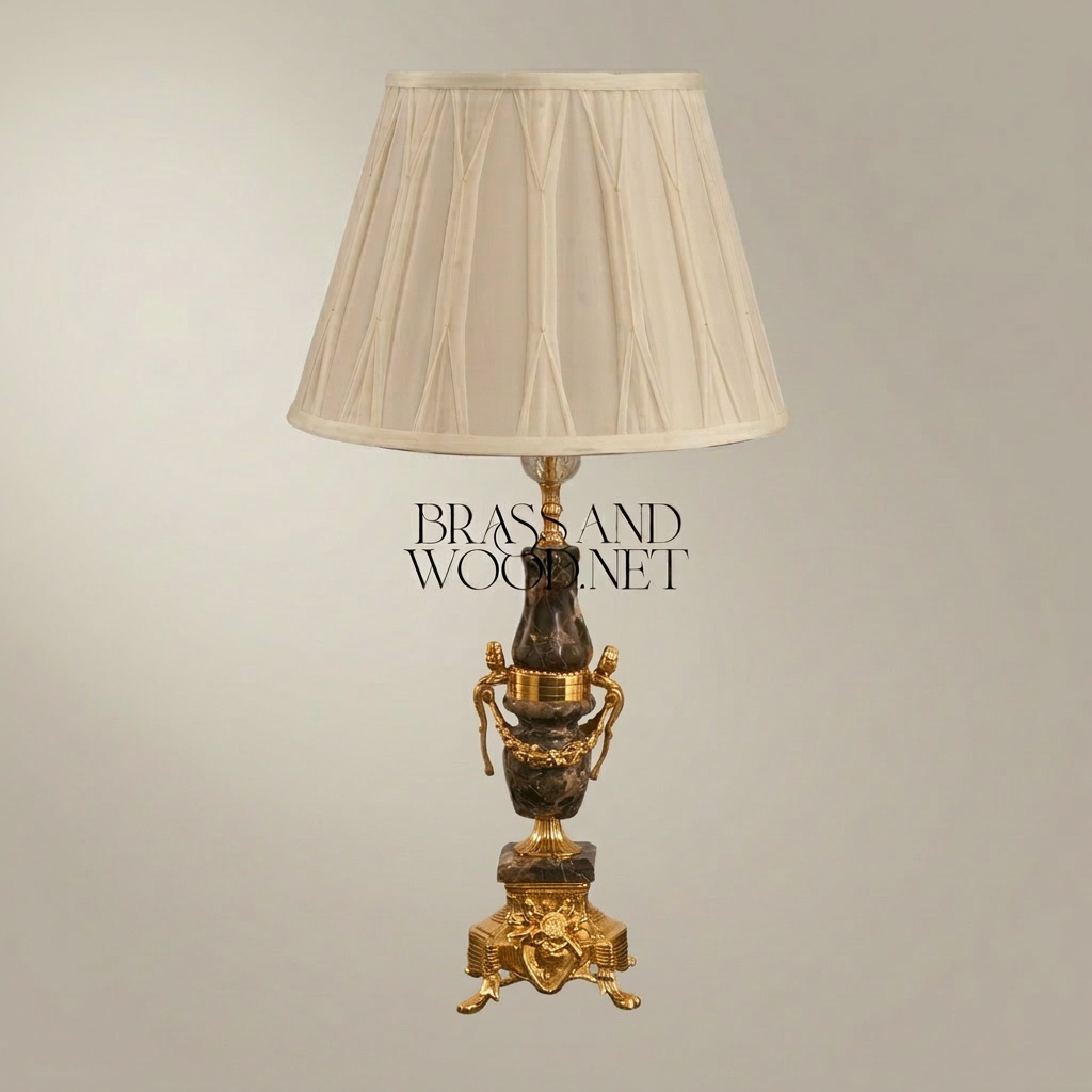 Classical Emperador Marble & Brass Table Lamp - Ornate Urn Base — Gold