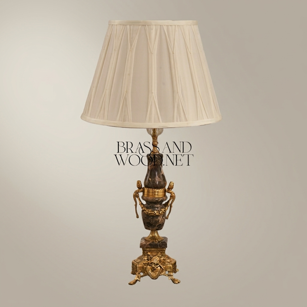 Classical Emperador Marble & Brass Table Lamp - Ornate Urn Base — Antique Gold