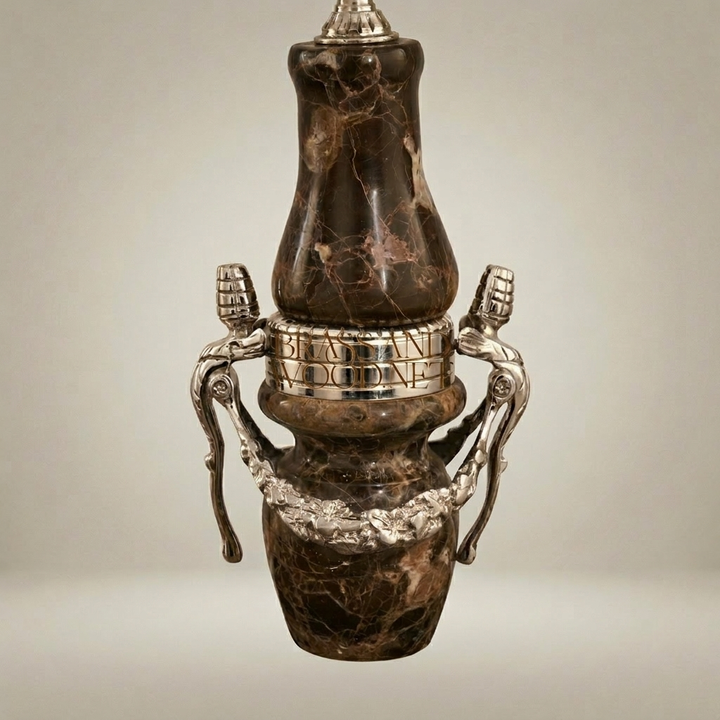 Classical Emperador Marble & Brass Table Lamp - Ornate Urn Base — Silver