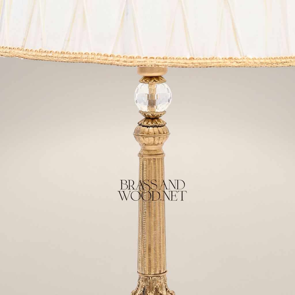 Classical Empire Brass & Marble Table Lamp - Fluted Column with Crystal Accent — Gold