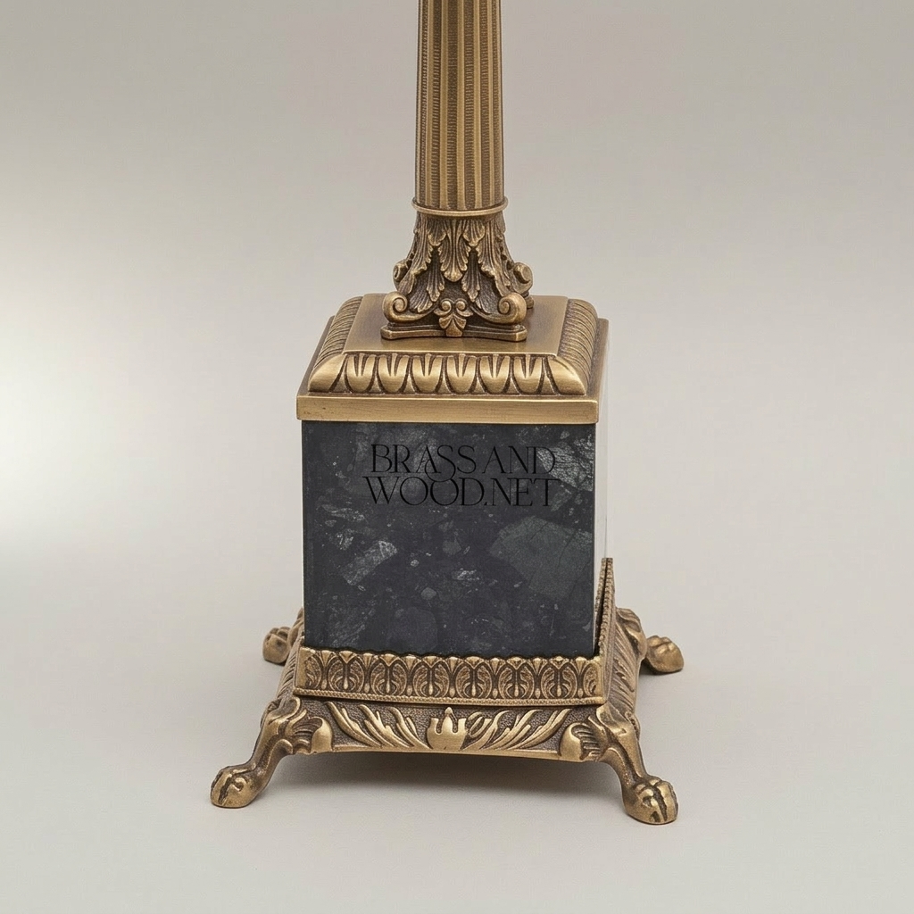Classical Empire Brass & Marble Table Lamp - Fluted Column with Crystal Accent
