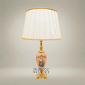 Classical Floral Hand-Painted Ceramic Table Lamp - Ornate Brass Base with Pleated Shade — Gold