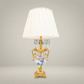 Classical Hand-Painted Porcelain Urn Table Lamp with Ornate Brass Handles — Gold