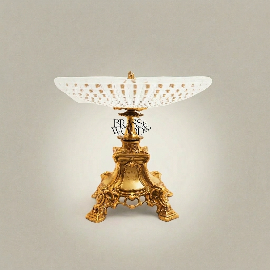Classical Lattice Crystal Bonbonniere on Ornate Brass Pedestal