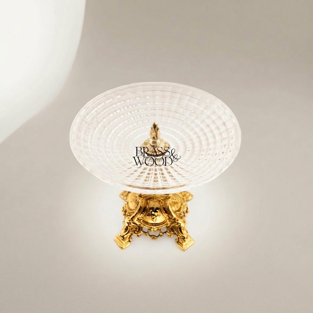 Classical Lattice Crystal Bonbonniere on Ornate Brass Pedestal