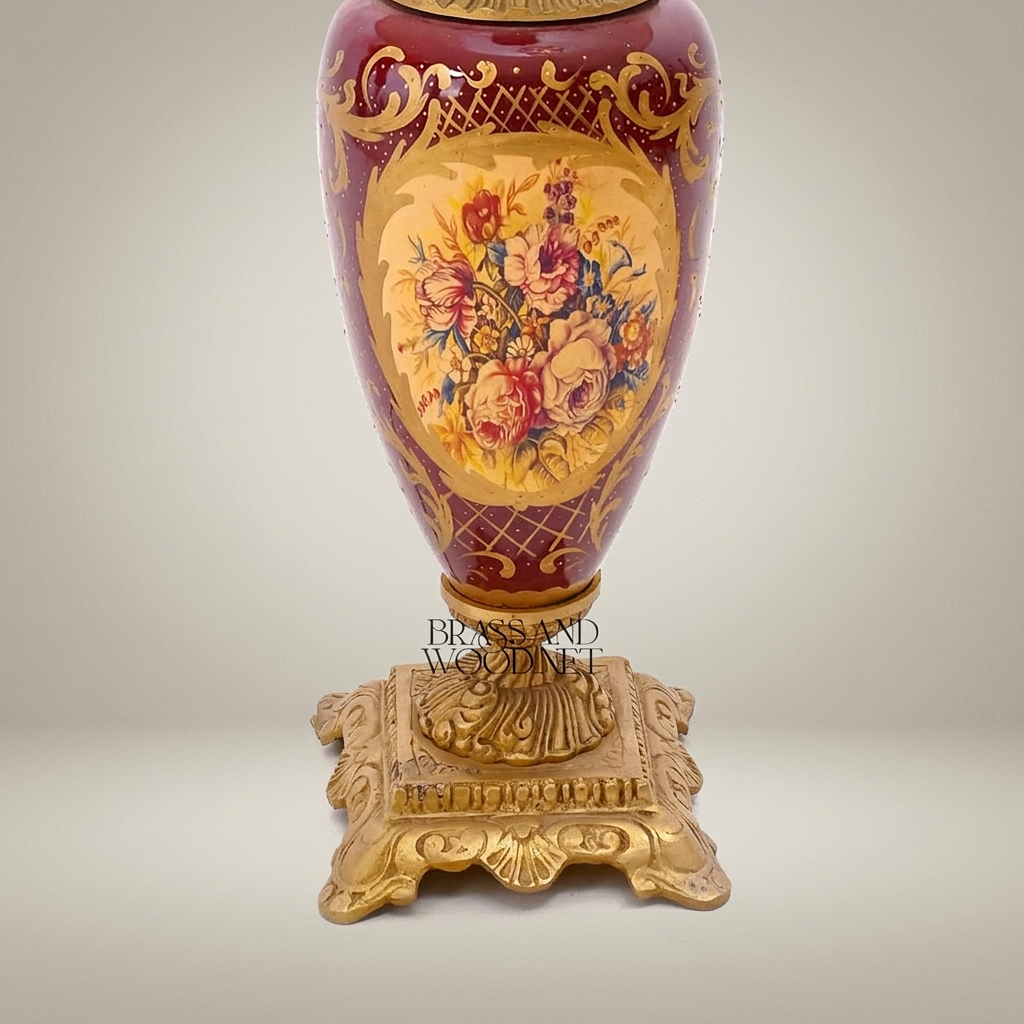 Classical Painted Ceramic Table Lamp - Floral Medallion Urn Base — Antique Gold