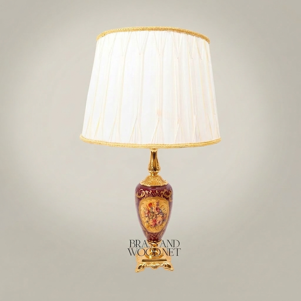 Classical Painted Ceramic Table Lamp - Floral Medallion Urn Base — Gold