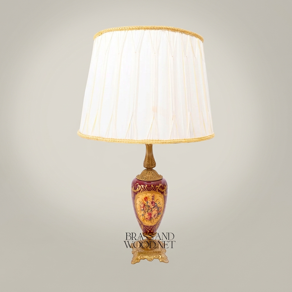 Classical Painted Ceramic Table Lamp - Floral Medallion Urn Base — Antique Gold