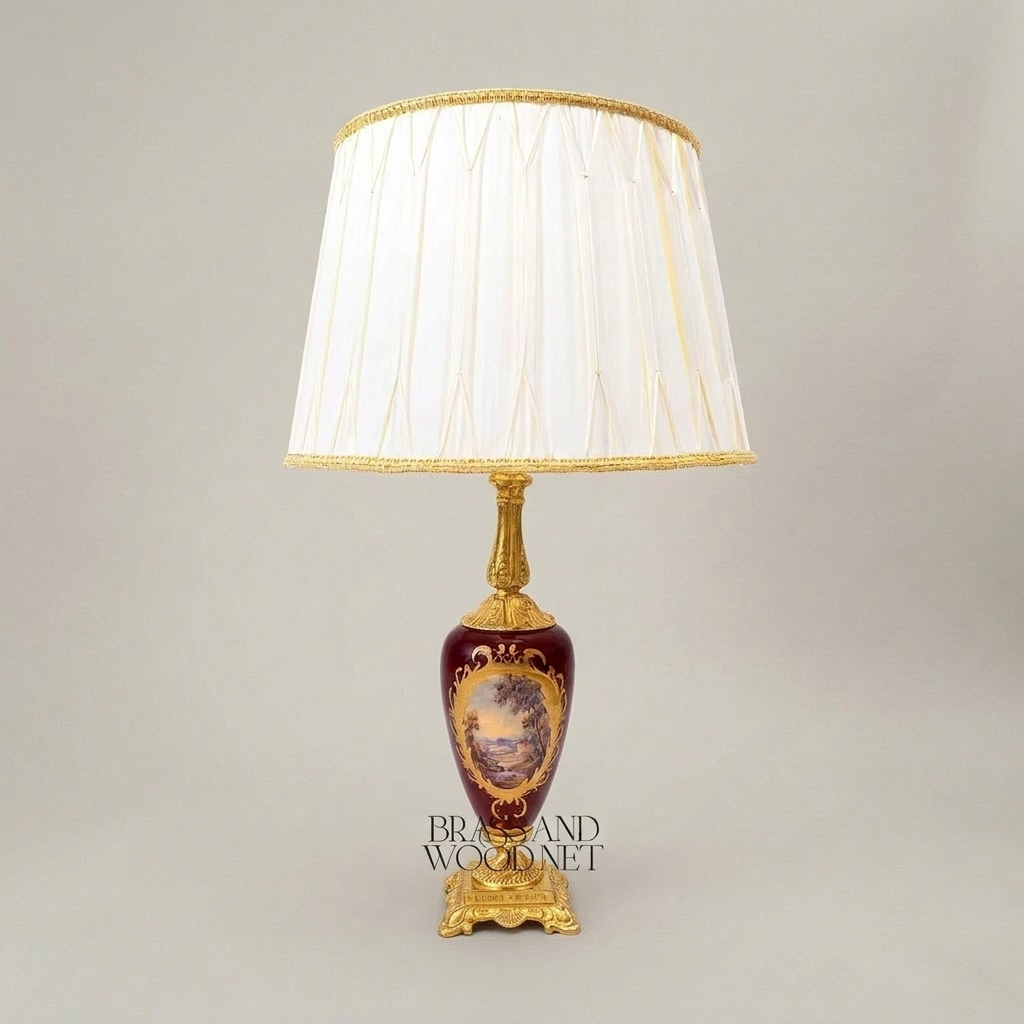 Classical Painted Ceramic Table Lamp - Floral Medallion Urn Base — Gold