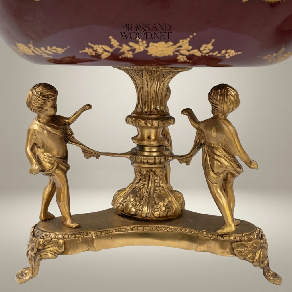 Classical Porcelain & Brass Candy Bowl with Cherub Figurine Pedestal