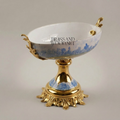 Classical Porcelain & Brass Pedestal Compote - Blue Landscape Motif — Gold