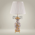 Classical Porcelain Table Lamp - Blue Floral Vase with Brass Botanical Accents — Gold