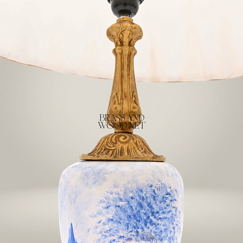 Classical Porcelain Table Lamp - Hand-Painted Romantic Scene with Ornate Brass Base — Antique Gold