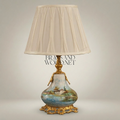 Classical Porcelain Table Lamp - Hand-Painted Landscape & Ornate Brass Base — Gold