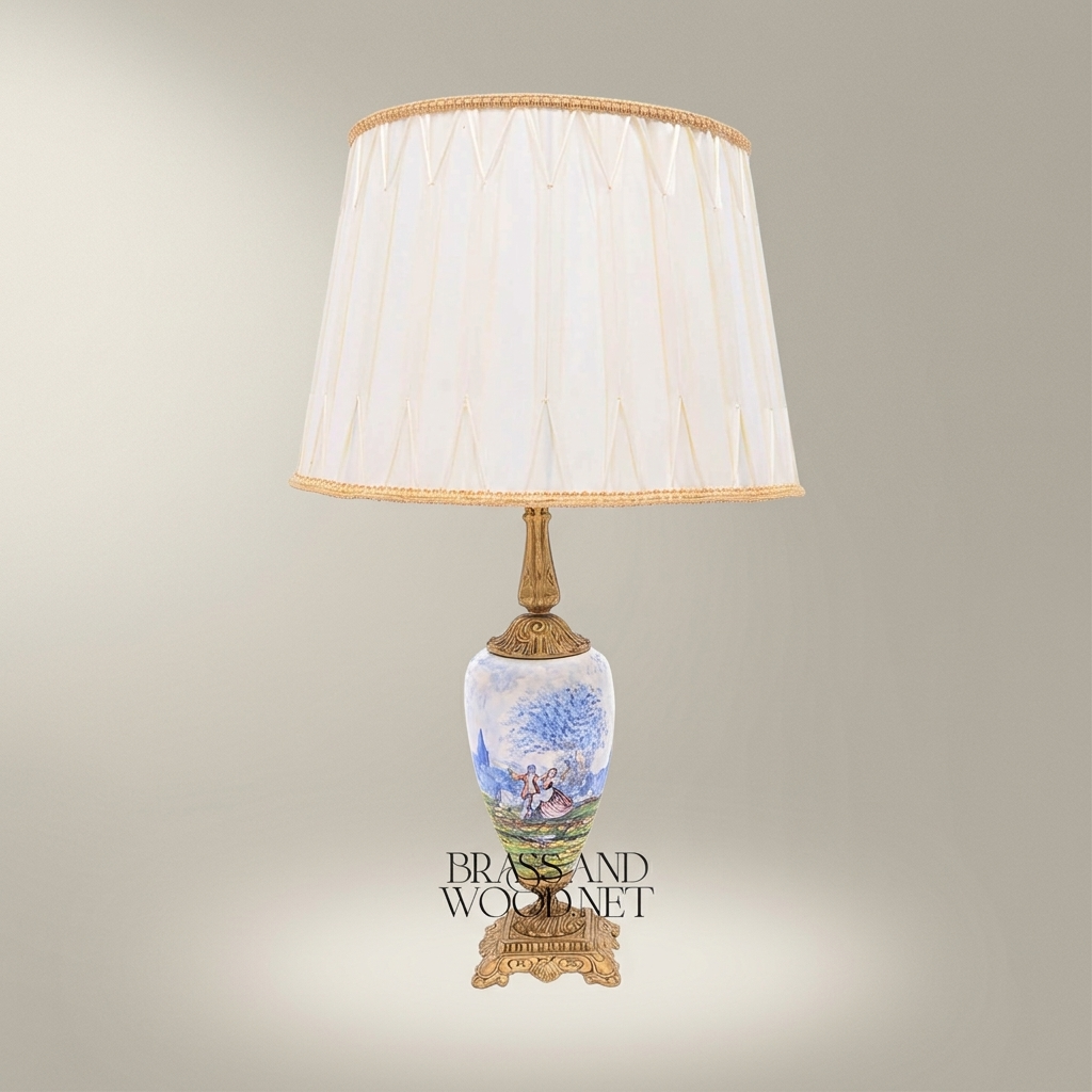 Classical Porcelain Table Lamp - Hand-Painted Romantic Scene with Ornate Brass Base — Antique Gold