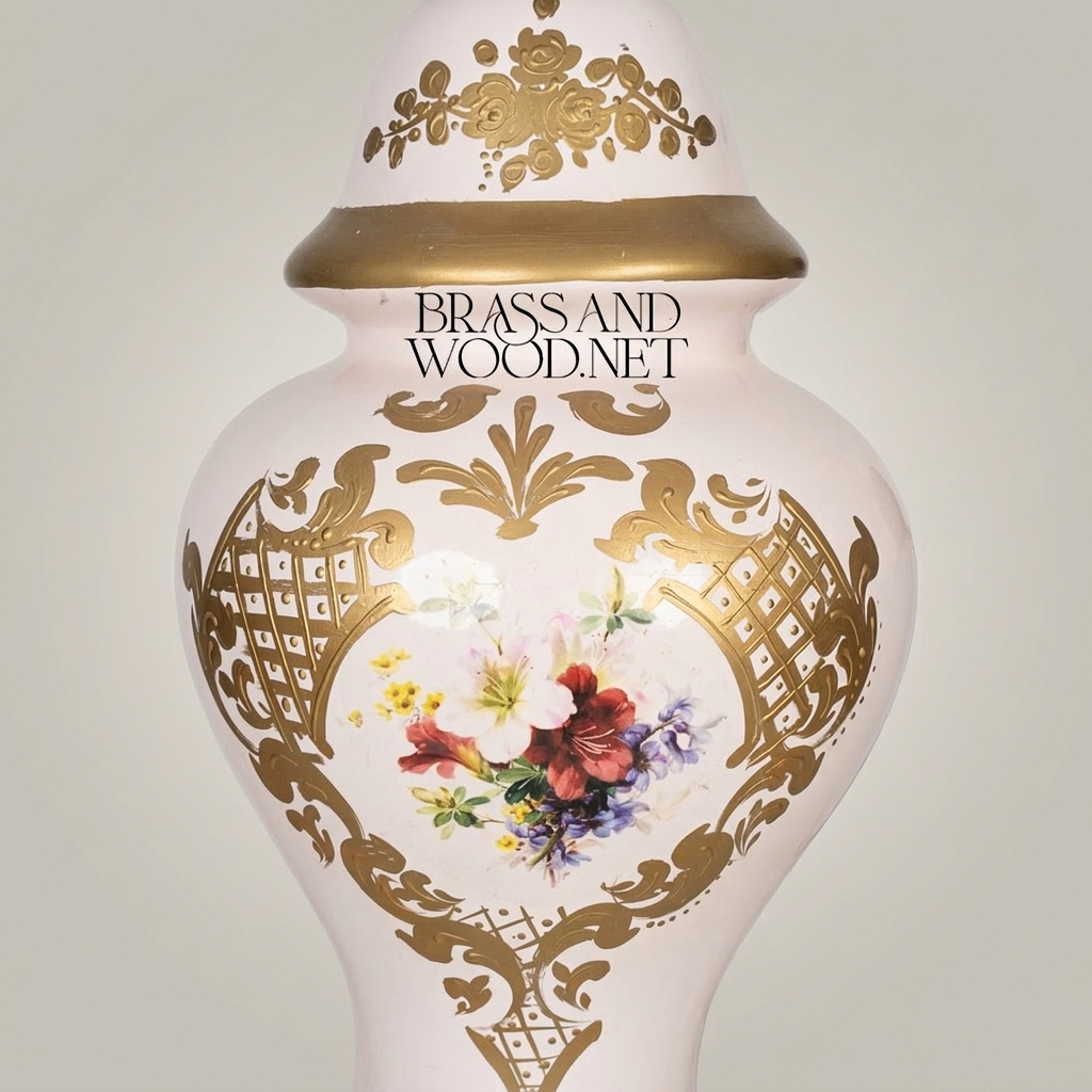 Classical Porcelain Table Lamp - Hand-Painted Floral Bouquet & Ornate Brass Base — Antique Gold