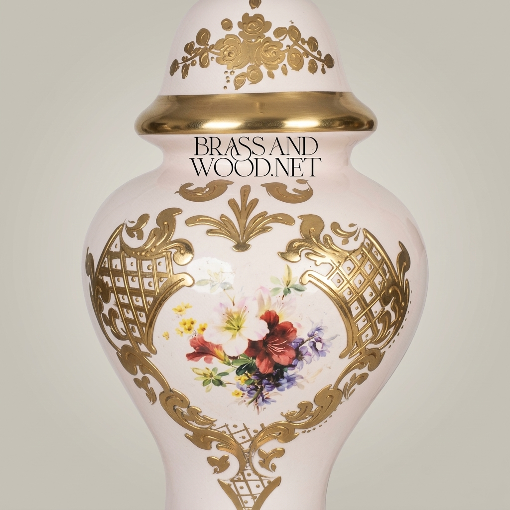 Classical Porcelain Table Lamp - Hand-Painted Floral Bouquet & Ornate Brass Base