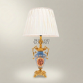 Classical Porcelain Urn Table Lamp with Hand-Painted Medallion & Ornate Brass Scrollwork — Gold