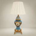 Classical Porcelain Vase Table Lamp - Blue Floral Hand-Painted with Ornate Brass Base — Gold