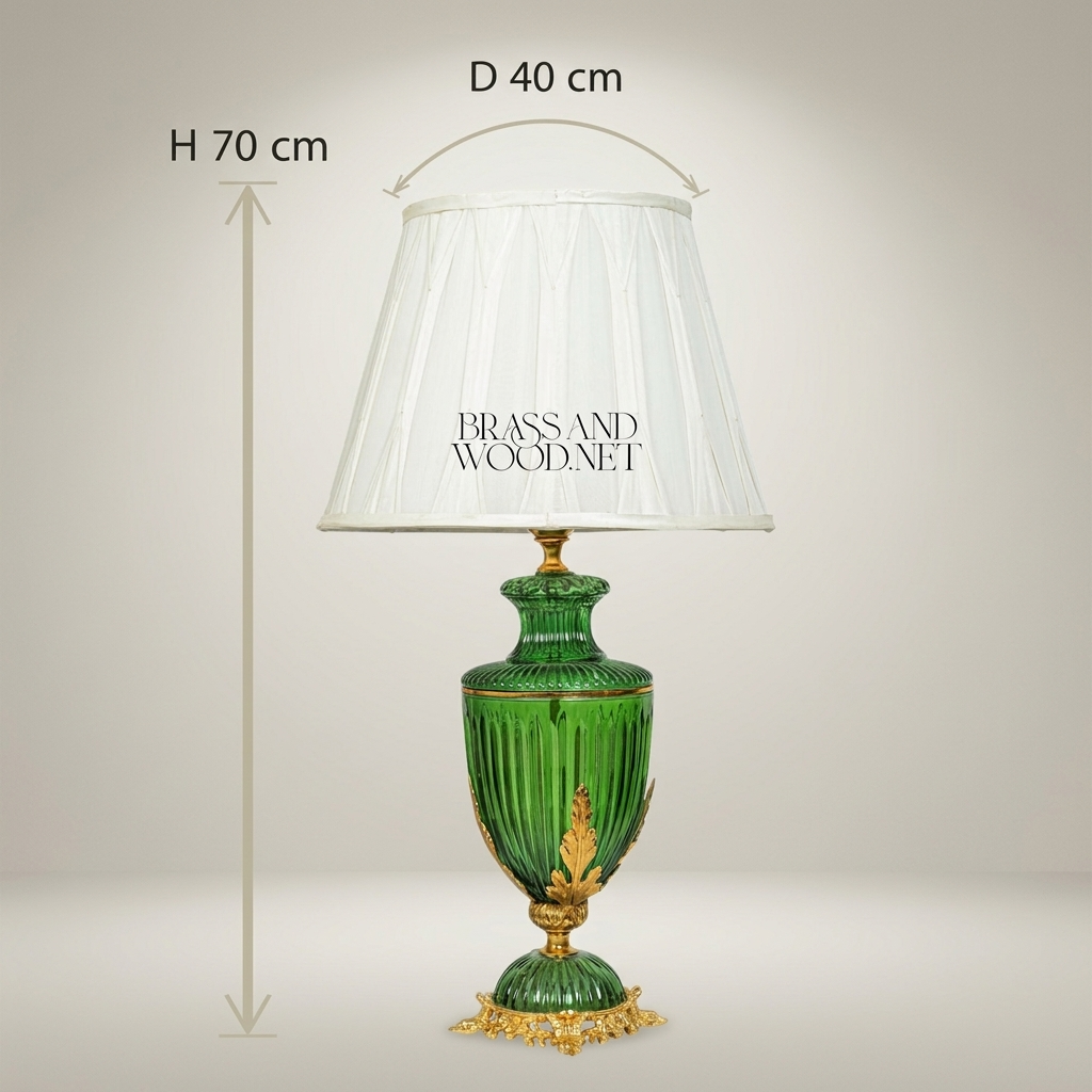 Classical Ribbed Green Glass Urn Table Lamp with Ornate Brass Acanthus Base