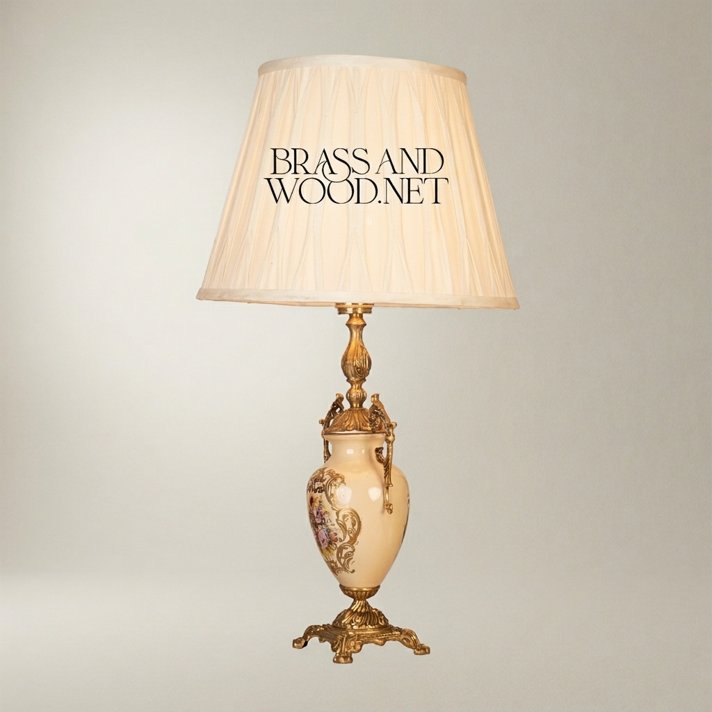 Classical Rococo Brass & Ceramic Table Lamp - Floral Hand-Painted Urn Base — Antique Gold