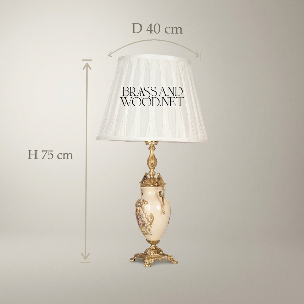 Classical Rococo Brass & Ceramic Table Lamp - Floral Hand-Painted Urn Base — Antique Gold