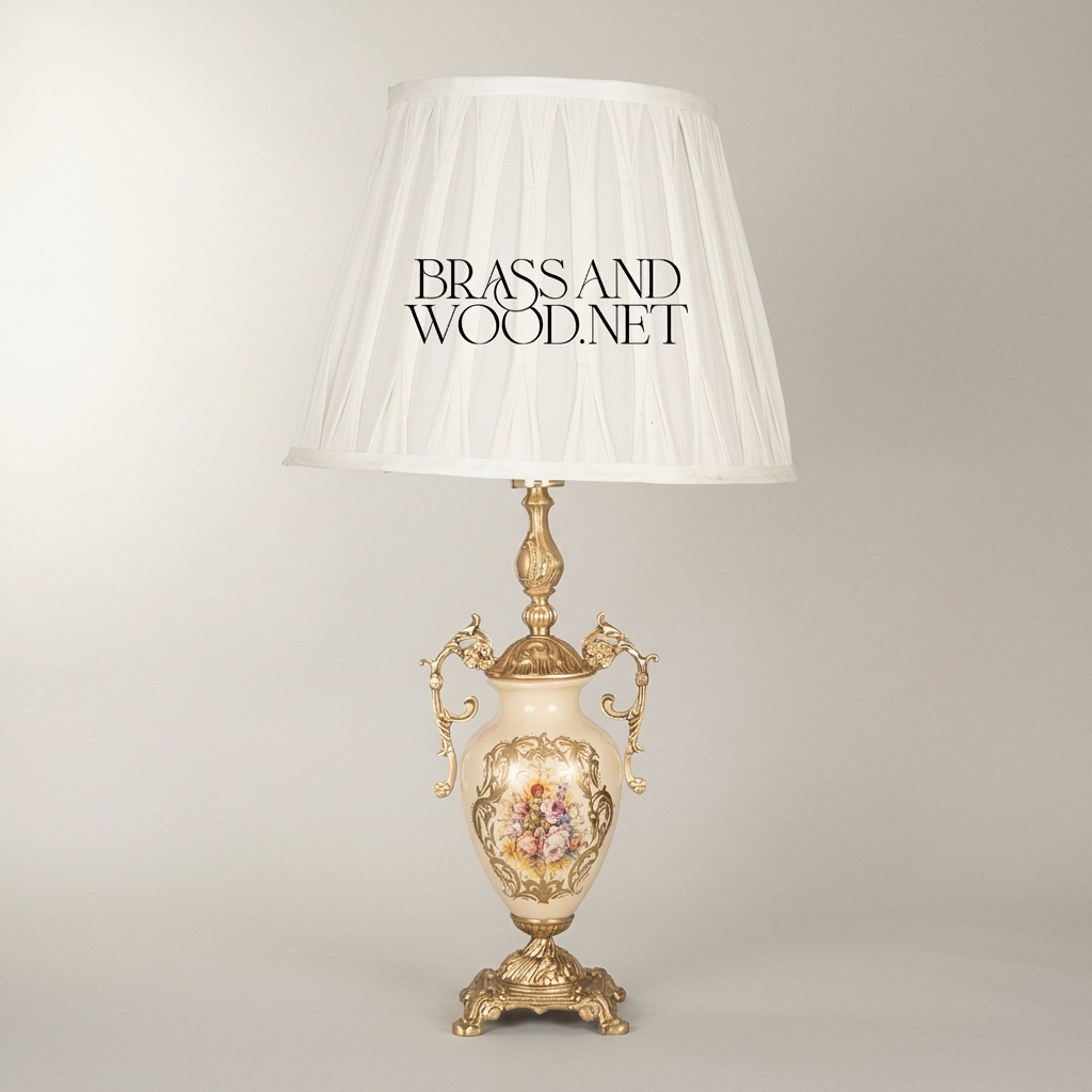 Classical Rococo Brass & Ceramic Table Lamp - Floral Hand-Painted Urn Base — Antique Gold