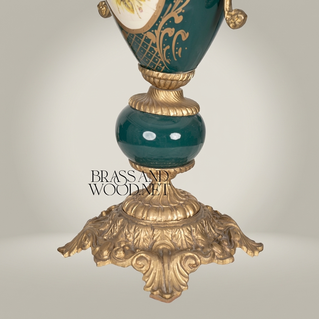 Classical Rococo Ceramic Urn Table Lamp - Hand-Painted Floral Medallion — Antique Gold