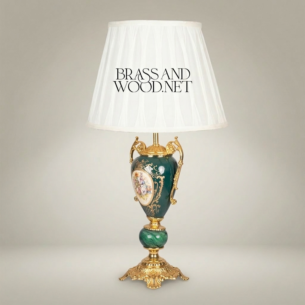 Classical Rococo Ceramic Urn Table Lamp - Hand-Painted Floral Medallion — Gold