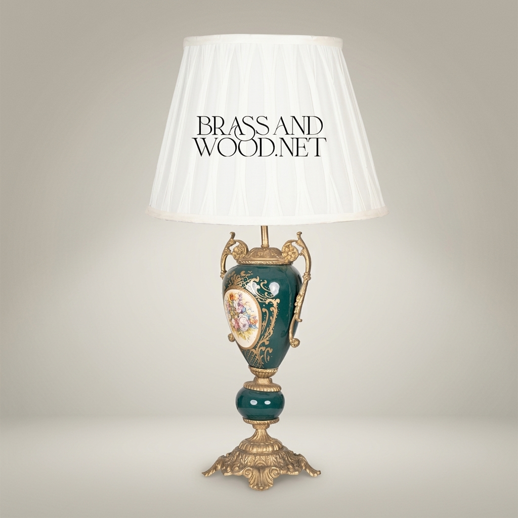 Classical Rococo Ceramic Urn Table Lamp - Hand-Painted Floral Medallion — Antique Gold