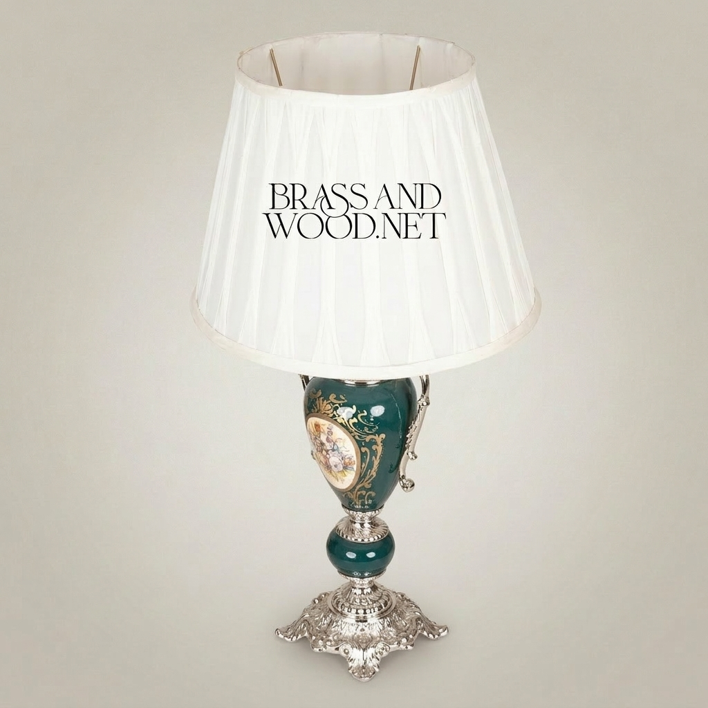 Classical Rococo Ceramic Urn Table Lamp - Hand-Painted Floral Medallion — Silver