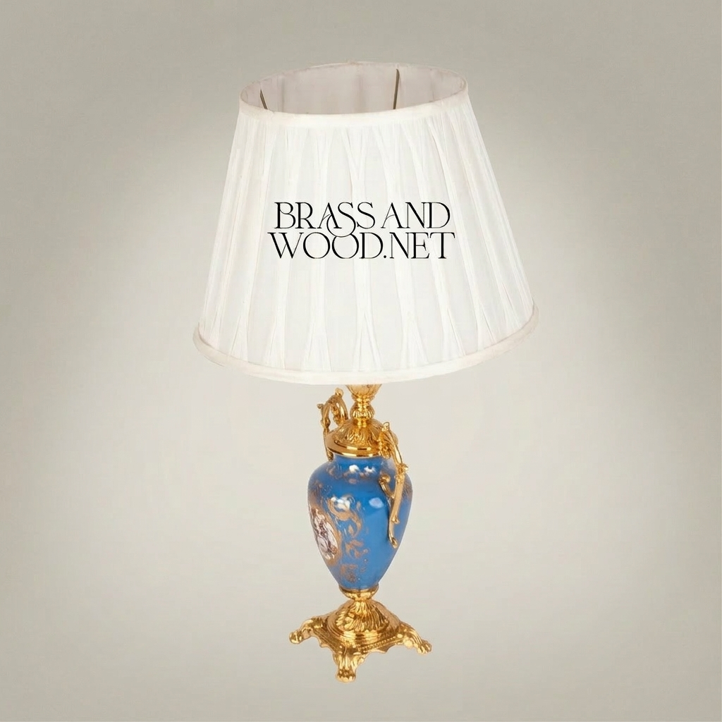 Classical Sèvres-Style Porcelain Urn Table Lamp - Blue Floral with Ornate Brass Handles