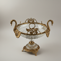 Classical Swan Brass & Crystal Centerpiece Bowl - Dual Swan Handles with Rose Motifs — Antique Gold