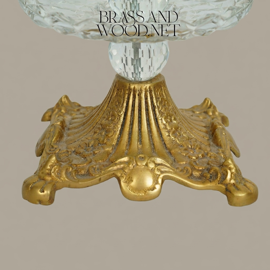 Classical Two-Tier Crystal & Brass Candy Dish - Ornate Scrollwork Handle — Antique Gold