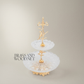 Classical Two-Tier Glass & Brass Serving Stand - Bird & Branch Motif — Gold